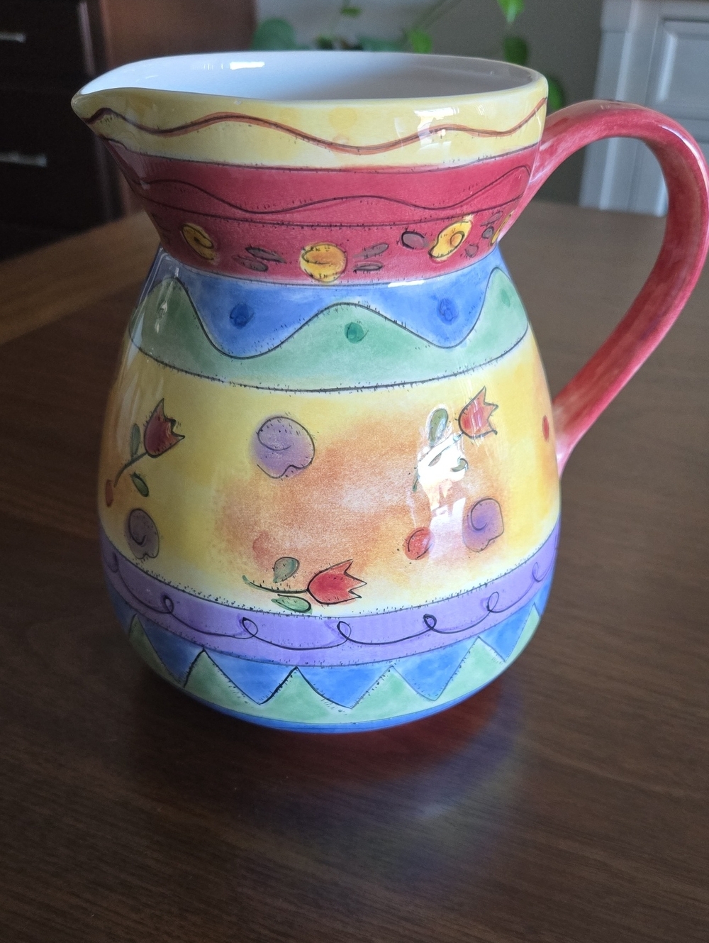 Vintage Sango Multicolor Hand-Painted Floral Ceramic Pitcher